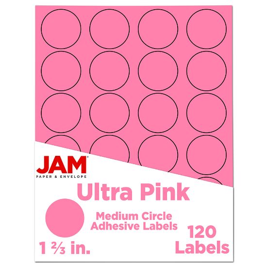 Picture of JAM Paper Circle Label Sticker Seals, 1 2/3in, Pink, Pack Of 120