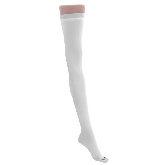 Picture of Medline EMS Nylon/Spandex Thigh-Length Anti-Embolism Stockings, Medium Long, White, Pack Of 6 Pairs