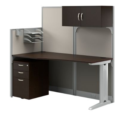 Picture of Bush Business Furniture Office In An Hour Straight Workstation With Storage & Accessory Kit, 63inH x 64-1/2inW x D, Mocha Cherry Finish, Standard Delivery