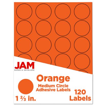 Picture of JAM Paper Circle Label Sticker Seals, 1 2/3in, Orange, Pack Of 120