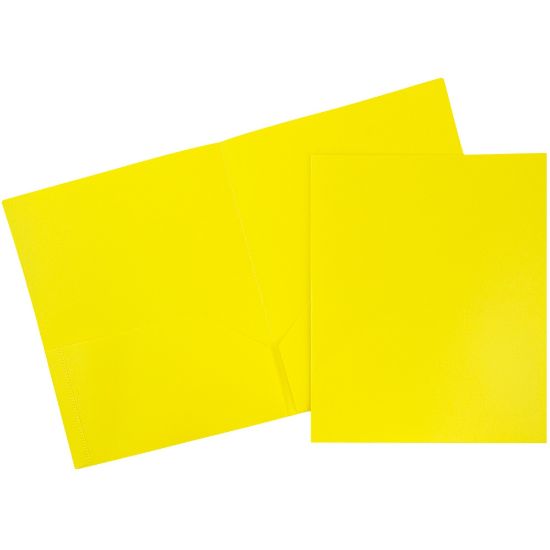 Picture of JAM Paper Plastic 2-Pocket POP Folders, 9 1/2in x 11 1/2in, Yellow, Pack Of 6