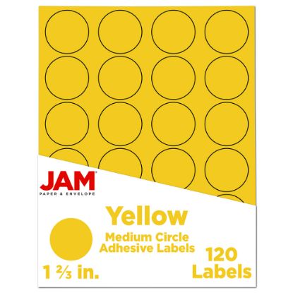 Picture of JAM Paper Circle Label Sticker Seals, 1 2/3in, Yellow, Pack Of 120