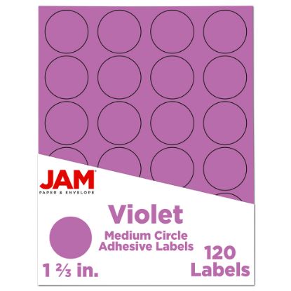 Picture of JAM Paper Circle Label Sticker Seals, 1 2/3in, Purple, Pack Of 120