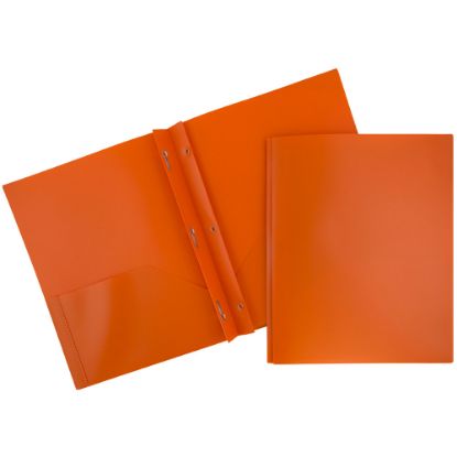 Picture of JAM Paper Plastic 2-Pocket POP Folders with Metal Prongs Fastener Clasps, 9 1/2in x 11 1/2in, Orange, Pack Of 6