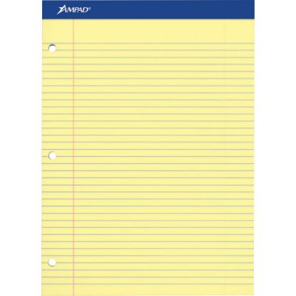 Picture of Ampad Perforated 3 Hole Punched Ruled Double Sheet Pad, Wide/Legal Rule, 100 Sheets, 8 1/2in x 11in, Canary Yellow