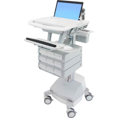 Picture of Ergotron StyleView Laptop Cart Desk Workstation SLA Powered, 9 Drawers, 50-1/2inH x 17-1/2inW x 30-3/4inD, White/Gray