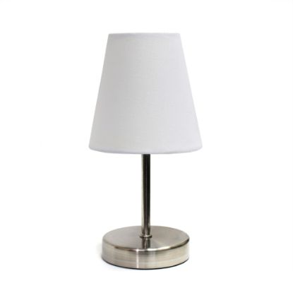 Picture of Simple Designs Mini Basic Table Lamp with Fabric Shade, 10.63inH, White/Sand Nickel