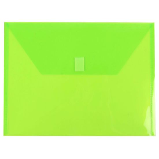 Picture of JAM Paper Plastic Booklet Envelopes, Letter-Size, 9 3/4in x 13in, Hook & Loop Closure, Lime Green, Pack Of 12