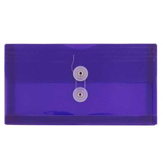 Picture of JAM Paper Booklet Plastic Envelopes, #10, Button & String Closure, Purple, Pack Of 12