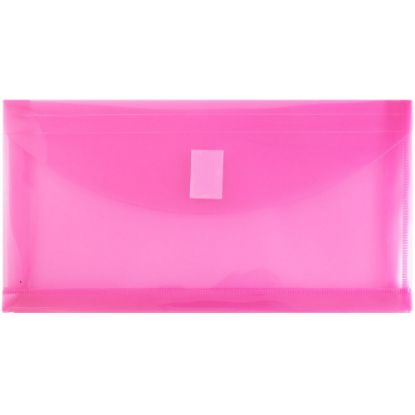 Picture of JAM Paper Plastic Booklet Envelopes, #10, Hook-And-Loop Closure, Fuchsia Pink, Pack Of 12