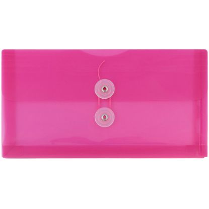 Picture of JAM Paper Booklet Plastic Envelopes, #10, Button & String Closure, Fuchsia Pink, Pack Of 12