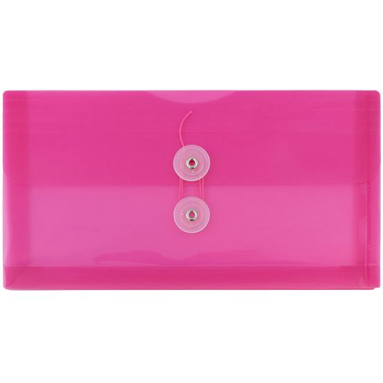 Picture of JAM Paper Booklet Plastic Envelopes, #10, Button & String Closure, Fuchsia Pink, Pack Of 12