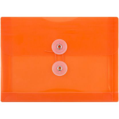 Picture of JAM Paper Index Booklet Plastic Envelopes, 5 1/2in x 7 1/2in, Button & String Closure, Orange, Pack Of 12