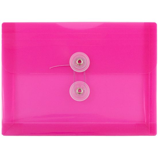 Picture of JAM Paper Index Booklet Plastic Envelopes, 5 1/2in x 7 1/2in, Gummed Seal, Fuchsia Pink, Pack Of 12