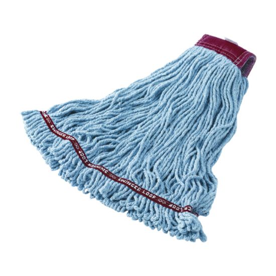 Picture of Rubbermaid Wet Mop Head, Swinger Loop, Cotton Blend, Large, Blue, Case Of 6