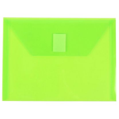 Picture of JAM Paper Plastic Booklet Envelopes With Hook-And-Loop Fastener, 5 1/2in x 7 1/2in, Gummed Seal, Lime Green, Pack Of 12