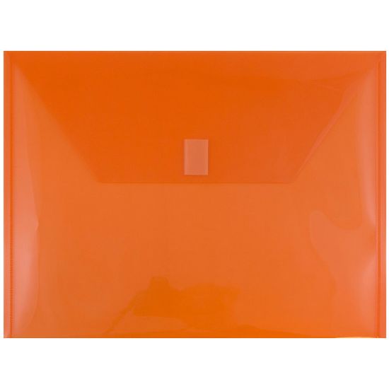 Picture of JAM Paper Plastic Booklet Envelopes, Letter-Size, 9 3/4in x 13in, Hook & Loop Closure, Orange, Pack Of 12