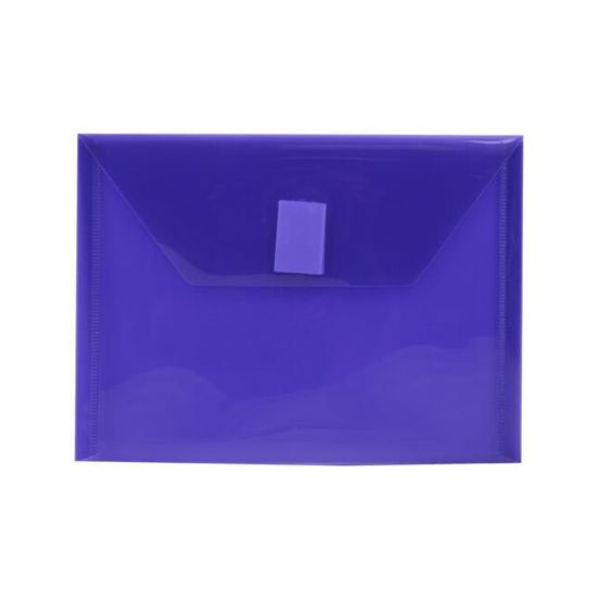 Picture of JAM Paper Plastic Booklet Envelopes With Hook-And-Loop Fastener, 5 1/2in x 7 1/2in, Gummed Seal, Purple, Pack Of 12