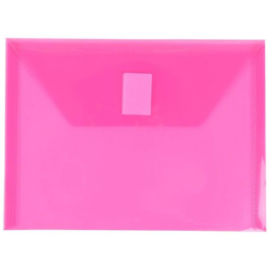 Picture of JAM Paper Plastic Booklet Envelopes With Hook-And-Loop Fastener, 5 1/2in x 7 1/2in, Gummed Seal, Fuchsia Pink, Pack Of 12