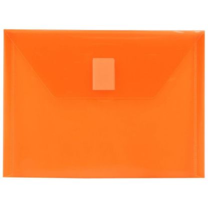 Picture of JAM Paper Plastic Booklet Envelopes With Hook-And-Loop Fastener, 5 1/2in x 7 1/2in, Gummed Seal, Orange, Pack Of 12