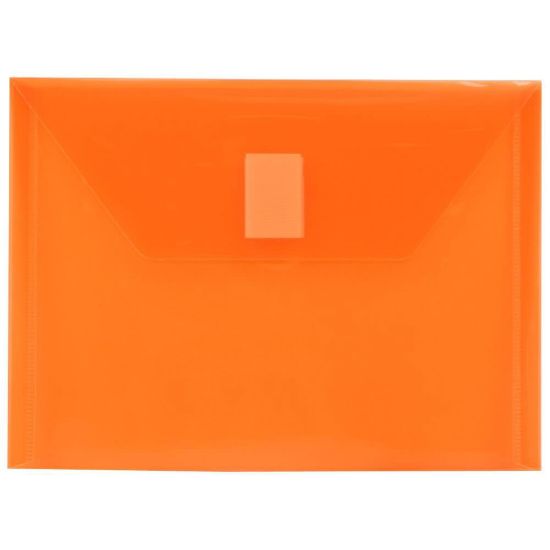 Picture of JAM Paper Plastic Booklet Envelopes With Hook-And-Loop Fastener, 5 1/2in x 7 1/2in, Gummed Seal, Orange, Pack Of 12