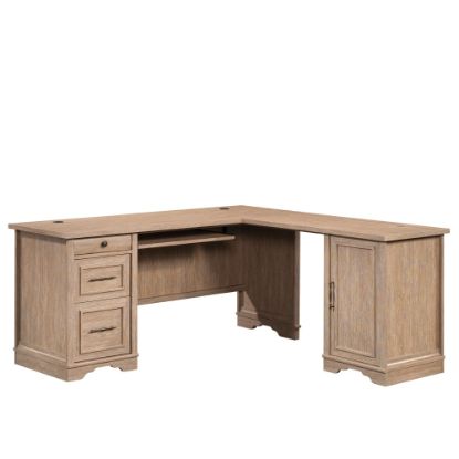 Picture of Sauder Rollingwood 66inW L-Shaped Computer Desk With Filing Drawer, Keyboard Shelf And CPU Storage, Brushed Oak