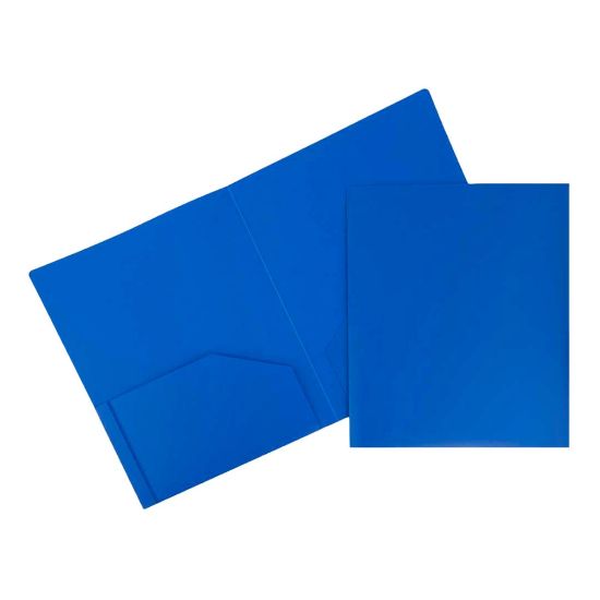 Picture of JAM Paper Heavy-Duty 2-Pocket Plastic Presentation Folders, 9in x 12in, Blue, Pack Of 6