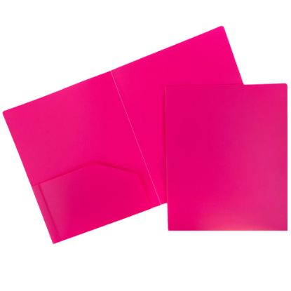 Picture of JAM Paper Heavy-Duty 2-Pocket Plastic Presentation Folders, 9in x 12in, Fuchsia Pink, Pack Of 6