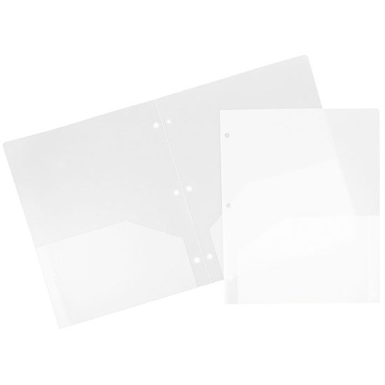 Picture of JAM Paper 3-Hole-Punched 2-Pocket Plastic Presentation Folders, 9in x 12in, Clear, Pack Of 6