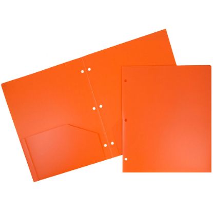 Picture of JAM Paper Heavy-Duty 3-Hole-Punched 2-Pocket Plastic Presentation Folders, 9in x 12in, Orange, Pack Of 6