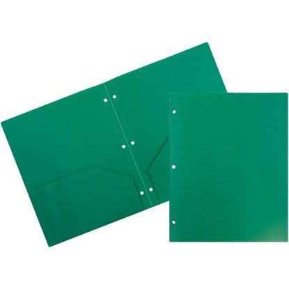 Picture of JAM Paper 3-Hole-Punched 2-Pocket Plastic Presentation Folders, 9in x 12in, Green, Pack Of 6