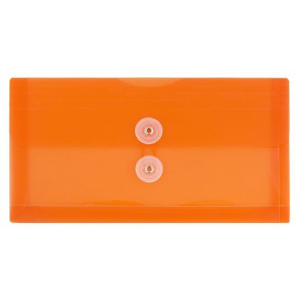 Picture of JAM Paper Booklet Plastic Envelopes, #10, Button & String Closure, Orange, Pack Of 12