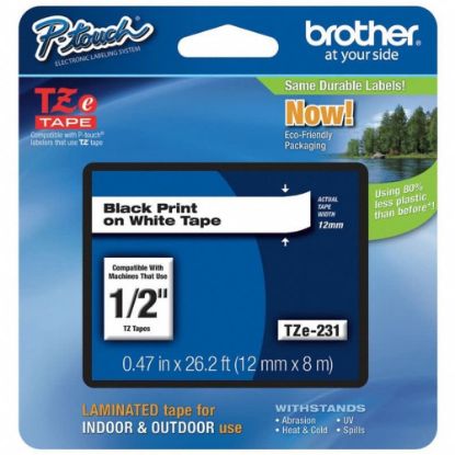 Picture of Brother TZe-231 Black-On-White Tape, 0.5in x 26.2ft