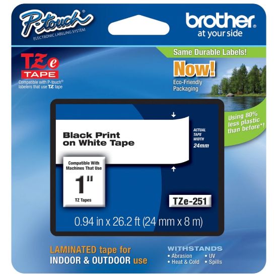 Picture of Brother TZe-251 Black-On-White Tape, 1in x 26.2ft