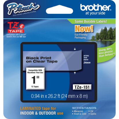 Picture of Brother TZe-151 Black-On-Clear Tape, 1in x 26ft