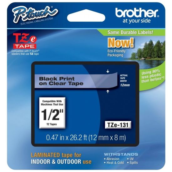 Picture of Brother TZe-131 Black-On-Clear Tape, 0.5in x 26.2ft