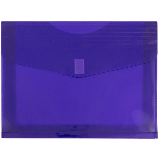 Picture of JAM Paper Plastic Booklet Envelopes, Letter-Size, 9 3/4in x 13in, Hook & Loop Closure, Classic Purple, Pack Of 12