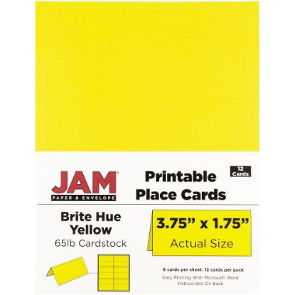 Picture of JAM Paper Printable Foldover Place Cards, 3 3/4in x 1 3/4in, Yellow, Pack Of 12