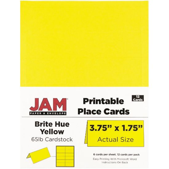 Picture of JAM Paper Printable Foldover Place Cards, 3 3/4in x 1 3/4in, Yellow, Pack Of 12