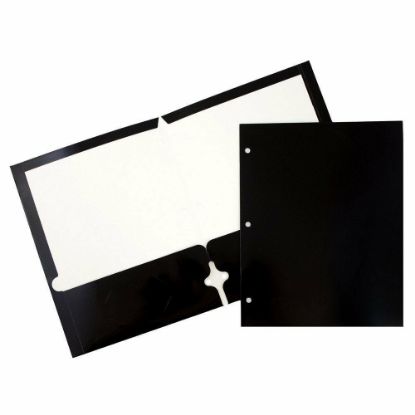 Picture of JAM Paper Glossy 3-Hole-Punched 2-Pocket Presentation Folders, Black, Pack of 6