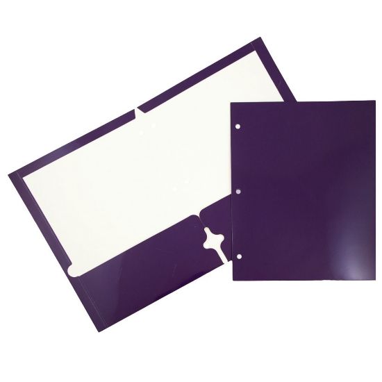 Picture of JAM Paper Glossy 3-Hole-Punched 2-Pocket Presentation Folders, Purple, Pack of 6