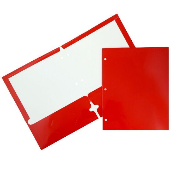 Picture of JAM Paper Glossy 3-Hole-Punched 2-Pocket Presentation Folders, Red, Pack of 6