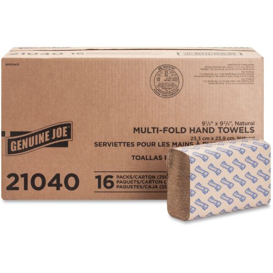 Picture of Genuine Joe Multi-Fold 1-Ply Paper Towels, Natural, Pack Of 4000 Sheets