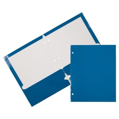 Picture of JAM Paper Glossy 3-Hole-Punched 2-Pocket Presentation Folders, Blue, Pack of 6