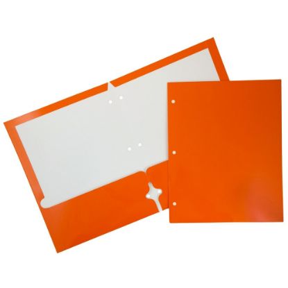 Picture of JAM Paper Glossy 3-Hole-Punched 2-Pocket Presentation Folders, Orange, Pack of 6