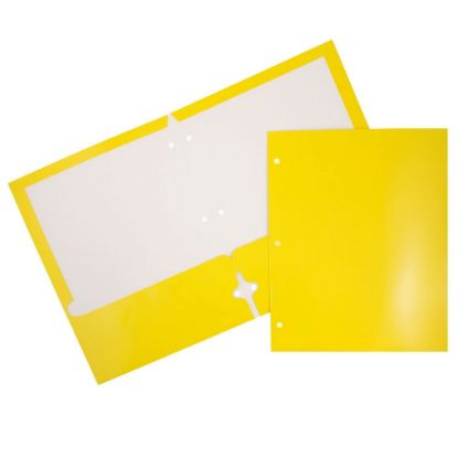 Picture of JAM Paper Glossy 3-Hole-Punched 2-Pocket Presentation Folders, Yellow, Pack of 6