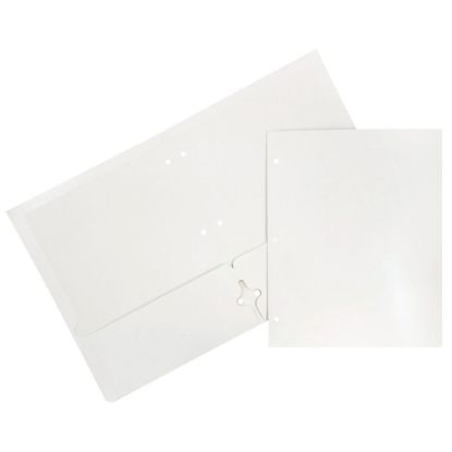 Picture of JAM Paper Glossy 3-Hole-Punched 2-Pocket Presentation Folders, White, Pack of 6