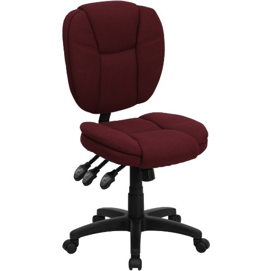 Picture of Flash Furniture Fabric Mid-Back Multifunction Ergonomic Swivel Task Chair, Burgundy/Black