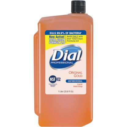 Picture of Dial Original Gold Antimicrobial Soap Refill - 33.8 fl oz (1000 mL) - Kill Germs - Skin, Hand - Orange - 8 / Carton