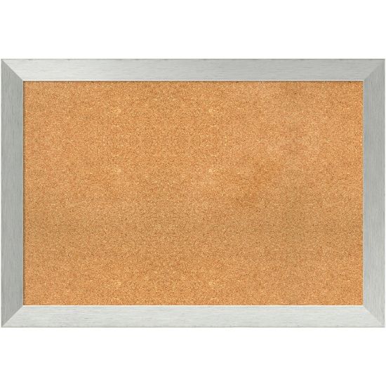 Picture of Amanti Art Cork Bulletin Board, 28in x 40in, Natural, Brushed Sterling Silver Wood Frame